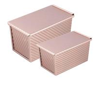 TAICHEUT 2 PCS Pullman Loaf Tins with Lids, Rose Gold Non-Stick Baking Pans for Toast Cakes, Home Baking, 21x11.5x11cm