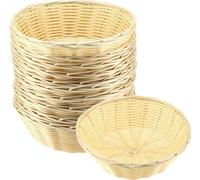 TAICHEUT 20 Pack Wicker Bread Basket, 8 Inch Handwoven Round Plastic Wicker Bread Baskets Bulk Small Food Serving Baskets for Kitchen, Bakery, Party and Christmas, Beige