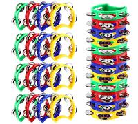 TAICHEUT 28 PCS 6 Inch Plastic Percussion Tambourine, Half Moon Tambourine Mini Tambourine for Party, Birthday, Concert and Gift, 4 Colors