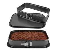 TAICHEUT 2PCS Rectangular Cake Tin with Removable Bottom, 35x24cm Springform Baking Pan for Cheesecake, Mousse