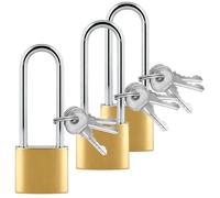 TAICHEUT 3 Pack Long Shackle Brass Padlocks with Keys, 38mm Heavy Duty Solid Brass Lock for Warehouse, Garage, Garden, Gate