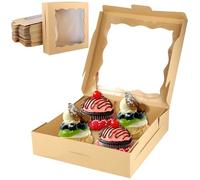 TAICHEUT 30 PCS 10 x 10 x 2.5 Inches Kraft Large Bakery Boxes with Clear Window, Brown Cookie Pie Boxes for Donut, Cakes