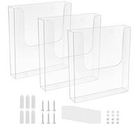 TAICHEUT 3PCS A4 Wall Mounted Document Holder, Clear Portrait Magazine File Stand for Brochures, Menus, Leaflets, Letter Paper Display Organizer