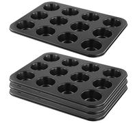 TAICHEUT 4 PCS 12 Cup Muffin Pudding Trays, Black Muffin Tin Pan for Baking Cupcake, 35.2 x 26.5cm
