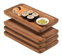 TAICHEUT 4 PCS Small Wooden Tray, 19 x 10.5 x 1.5cm Rectangle Serving Board for Bathroom Vanity and Kitchen Counter, Organize Perfume Candle Keys Jewelry, Home Decor Platter