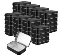 TAICHEUT 40 Pack Black Tin Boxes with Lids, Rectangular Hinged Tins, Small Metal Storage Containers for Tea, Candy and Jewelry Organization