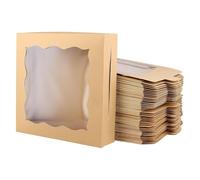 TAICHEUT 50 Pack 10 x 10 x 2.5 Inch Square Kraft Bakery Boxes with Transparent Window, Large Pie Boxes, Brown Flat Cake Box for Cakes, Pie