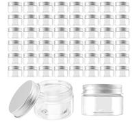 TAICHEUT 50 PCS 30ml Clear Plastic Jars, 1oz Transparent Storage Sample Jar with Aluminum Screw Lids, Small Empty Sample Pots Containers for Handicrafts, Candy, Make Up