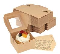 TAICHEUT 50 PCS Kraft Cake Boxes with Clear Window and 60 Stickers 10x10x6.4CM - Bakery Packaging for Cupcakes, Desserts, Cookies, Pies
