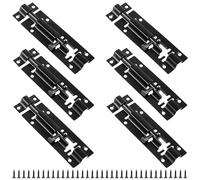 TAICHEUT 6 Pack Tower Bolt Black, 4 Inch Heavy Duty Slide Door Latch Lock Barrel Bolt with Screws for Shed Doors, Garden Gates