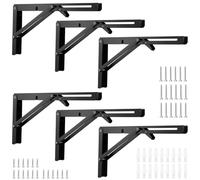 TAICHEUT 6 PCS 12 Inch Folding Shelf Brackets, 30cm Wall Mounted Foldable Brackets with Screws, Stainless Steel Collapsible Triangle Shelf Brackets for Kitchen Office Living Room Bedroom