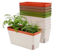 TAICHEUT 6PCS Self Watering Plant Pots Indoor, 27 x 14.4 x 12CM Rectangle Plastic Windowsill Planters with Visual Water Level Drainage Holes for Outdoor, Garden, Balcony, Flowers, Succulents