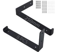 TAICHEUT 8 Pack Heavy Duty Scaffold Shelf Brackets with Lips, L Wall Brackets for Shelves, Black Industrial Shelves Support,250x150x40mm