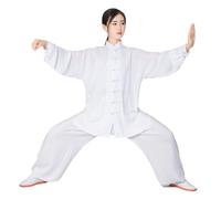 Taichi Wushu Uniform Cotton Kungfu Training Clothes Kids Adult Martial Arts WingChun Suit for Tai Chi, Martial Arts(White,XXXL(185cm))