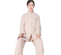 Taichi Wushu Uniform Cotton Kungfu Training Clothes Kids Adult Martial Arts WingChun Suit for Tai Chi, Martial Arts(Beige,L(170cm))
