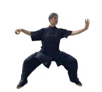 Taichi Wushu Uniform Cotton Kungfu Training Clothes Kids Adult Martial Arts WingChun Suit for Tai Chi, Martial Arts(Black 2,XXXL(185cm))