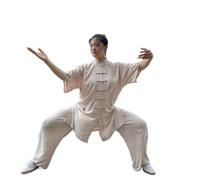Taichi Wushu Uniform Cotton Kungfu Training Clothes Kids Adult Martial Arts WingChun Suit for Tai Chi, Martial Arts(Khaki,XXXL(185cm))