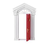 Taidda 1:12 Dollhouse Miniature Birch Door with Unpainted Wood Frame for DIY Dollhouse Decor Suitable for Mini House Scene Creation (Red)