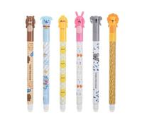 Taidda 12 Pcs 0.5mm Erasable Pens Fine Point Erasable Pens Retractable with 3D Animal Head Cap for School Office Home Writing Notes Gifts (0.5mm Black Pen Refill 12 Pcs)