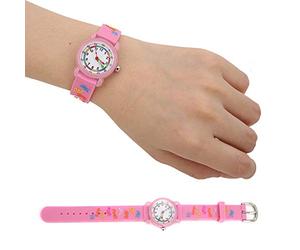 Taidda Children Cartoon Watch Cute Letter Pattern Wrist Watch Time Recognition Tool for Kids Pink Blue Mini (#1)