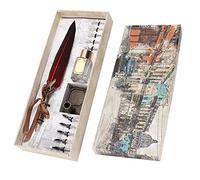 Taidda Feather Pen Set Classic Style Retro Writing Suit for Lover Teacher, Complete Accessories for Calligraphy Exercises, Convenient Classmate, 1.6in Size (Burgundy)