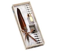 Taidda Feather Pen Set Classic Style Retro Writing Suit for Lover Teacher, Complete Accessories for Calligraphy Exercises, Convenient Classmate, 1.6in Size (Brown)