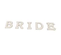 Taidda Rhinestone Iron On Wedding Bride Patch for Clothes, Sparkling Pearl Applique Letter for Dresses, 5 Pieces for DIY Project in Most Scenarios