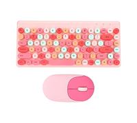 Taidda USB Wireless Keyboard and Mouse Combo, 86 Keys Retro Round Keycaps with Glossy Color, 2.4G Wireless Connection, Ergonomic Design with 1200DPI Mouse, for PC Laptop Mac OS X (Pink)