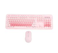 Taidda Wireless Cute Keyboard and Mouse Combo, Retro Typewriter Style Round Keycaps, Plug and Play 2.4GHz with 12 Multimedia Hotkeys, 104 Keys Keyboard for PC Laptop Desktop (Pink)