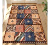 Taidianolp Area Rugs 2.6 x 4 ft,Multicolour Vintage Red Orange Geometric Decoration,Dark Blue, 80 x 120 cm,Home Decorative Entryway Rug Bathroom Floor Mat Entry Entrance