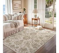 Taidianolp Area Rugs 3.3 x 6.6 ft,Vintage Oriental Cream Brown Yellow Floral Traditional Designs,Cream, 100 x 200 cm,Washable Rug Living Room Home Office Coffee Table Floor Decor,