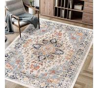 Taidianolp Area Rugs 4 x 4 ft,Orange Vintage Shabby Chic Decorative Pattern,Blue, 120 x 120 cm,Indoor Home Decorations Rug for Makeup Vanities Table Decor