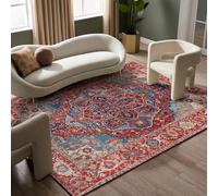 Taidianolp Area Rugs 4 x 5.2 ft,Red Yellow Vintage Oriental Floor Decor,Blue, 120 x 160 cm,Living Room Bedroom Rug Carpet Aesthetic Decorations,