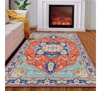 Taidianolp Area Rugs 4 x 6.6 ft,Multicolour Orange Teal Vintage Floral Shabby Chic Pattern,Blue, 120 x 200 cm,Living Room Rug Carpet Floor Mat Bedroom Aesthetic Decorations