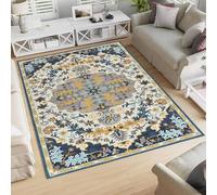 Taidianolp Area Rugs 4 x 7 ft,Multicolour Blue Traditional Vintage Floral,Mustard Yellow, 120 x 210 cm,Living Room Rug Carpet Floor Mat Bedroom Aesthetic Decorations