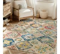 Taidianolp Area Rugs Living Room,colourful,90 x 120 cm,Red Orange Yellow Teal Blue Green Distressed Vintage Floral Patchwork Pattern,3ft x 4ft Kitchen Rugs for Floor Washable Non Slip,