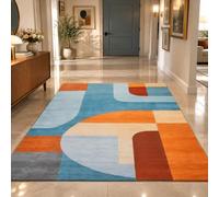 Taidianolp Area Rugs Machine Washable,Modern Geometric Blue, Orange, Beige, Brown, Gray, 50 x 80 cm,Welcome Mat Entryway Rug Bathroom Floor Mat Entry Entrance