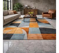 Taidianolp Area Rugs Rectangular,Modern Geometric Blue, Burnt Orange, Black, Gray, 150 x 180 cm,Low Pile Carpet Washable Rug Living Room Bedroom Room Decor