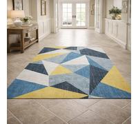 Taidianolp Area Rugs Rectangular,Modern Geometric Blue, Yellow, White, Gray, 100 x 160 cm,Decorative Mat for Makeup Vanity Chairs Bedroom Aesthetic,