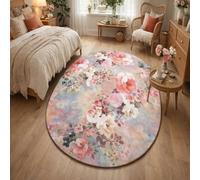 Taidianolp Oval Rugs, 2.6 x 3.3 ft,Abstract Floral Pink, White, Light Red, Green, Beige, Light Blue,80 x 100 cm,Modern Bedroom Contemporary Living Room Rug Throw Mat,