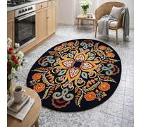 Taidianolp Oval Rugs, 2.6 x 5.2 ft,Floral Contemporary Design Orange, Red, Purple, Blue, Yellow, White, Dark Blue,80 x 160 cm,Decorative Rug for Bedroom Indoor Aesthetic Home Office Decor