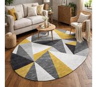 Taidianolp Oval Rugs, 2.6 x 5.2 ft,Modern Geometric Yellow, Gray, White, Black,80 x 160 cm,Decorative Rug for Bedroom Indoor Aesthetic Home Office Decor