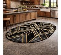 Taidianolp Oval Rugs, 2 x 3.6 ft,Geometric Modern Black Yellow Gray,60 x 110 cm,Throw Rug Entryway Kitchen Laundry Floor Carpet Decor,