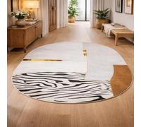 Taidianolp Oval Rugs, 3.3 x 6 ft,Modern Geometric White Gray Yellow Black Brown, 100 x 180 cm,Low Pile Carpet Washable Rug Living Room Bedroom Room Decor