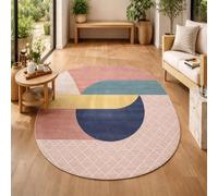 Taidianolp Oval Rugs, 3 x 5 ft,Modern Geometric Yellow, Blue, Light Red, Gray, Pink Multi-color,90 x 150 cm,Rug for Bedroom Dressing Room Under Makeup Vanity Desk