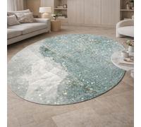 Taidianolp Oval Rugs, 3 x 6 ft,Abstract Green, White, 90 x 180 cm,Rug for Living Room Lounge Farmhouse Dining Room Deco,