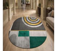 Taidianolp Oval Rugs, 3 x 6 ft,Modern Geometric Abstract Green, Gray, Yellow, White,90 x 180 cm,Rug for Living Room Lounge Farmhouse Dining Room Deco,