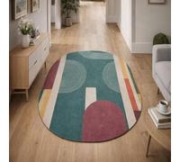 Taidianolp Oval Rugs, 4.6 x 6.5 ft,Modern Geometric Green, Red, Beige, Yellow Multicolor,140 x 200 cm,Machine Washable Carpet Living Room Home Decor Bedroom Aesthetic