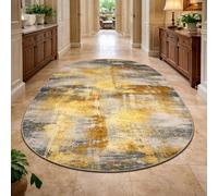 Taidianolp Personalized Rugs Oval Shape Customized, 2.3 x 4.6 ft,Abstract yellow, Gray, White,Mustard,70 x 140 cm,Soft Rug for Bedroom Indoor Carpets Home Office Decor