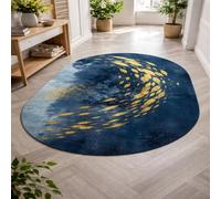 Taidianolp Personalized Rugs Oval Shape Customized, 2.6 x 3.3 ft,Modern Abstract Blue, Yellow,Mustard,80 x 100 cm,Modern Bedroom Contemporary Living Room Rug Throw Mat,